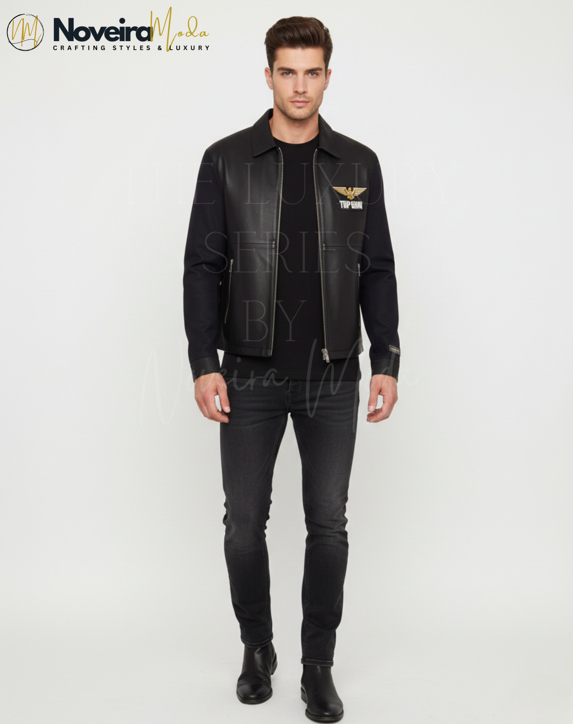 Luxury Black Leather Jacket for Men | Designer Inspired Minimal Zip Jacket