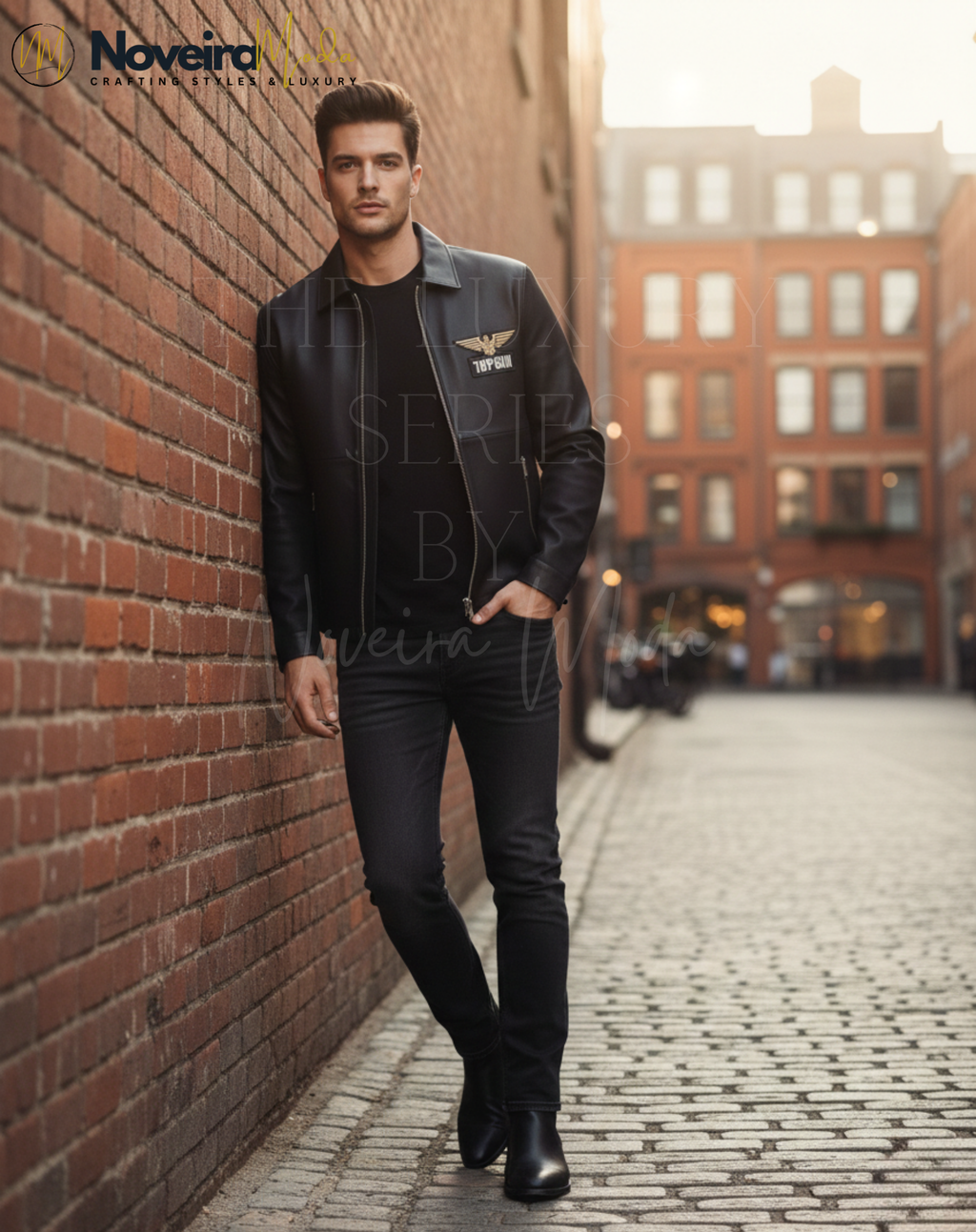 Luxury Black Leather Jacket for Men | Designer Inspired Minimal Zip Jacket