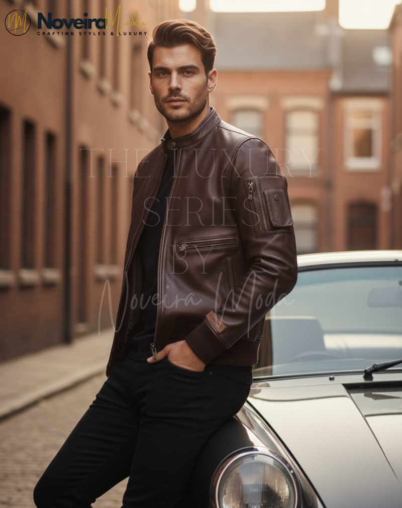 Men’s Brown Leather Biker Jacket – Slim Fit Genuine Leather | Noveira Moda