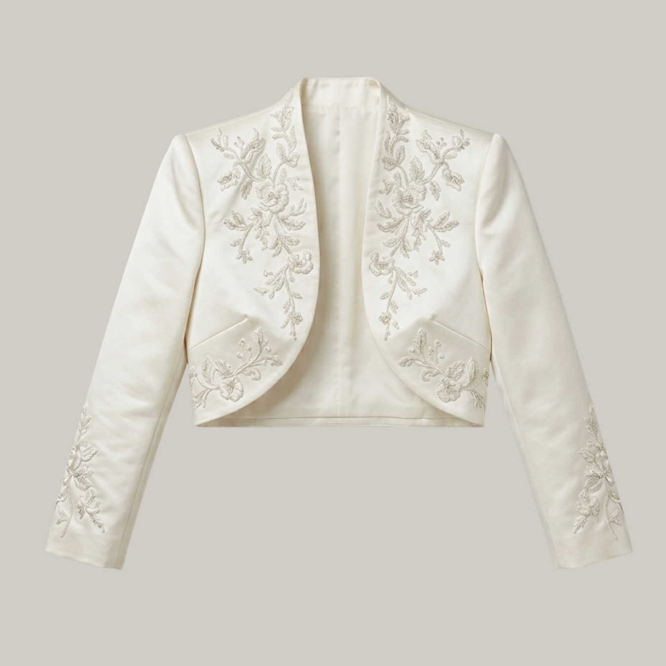 Luxury Ivory Embroidered Bridal Bolero Jacket – Elegant Wedding Jacket & Dress Topper for Bride