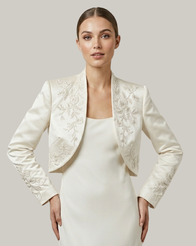 Ivory Embroidered Bridal Bolero Jacket – Wedding Dress Topper | Noveira Moda