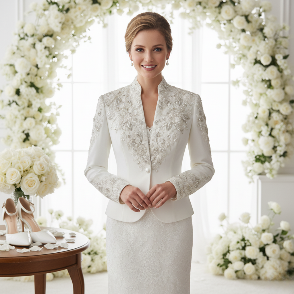 Premium Bridal Satin Jacket, Embroidered Beaded Wedding Bolero