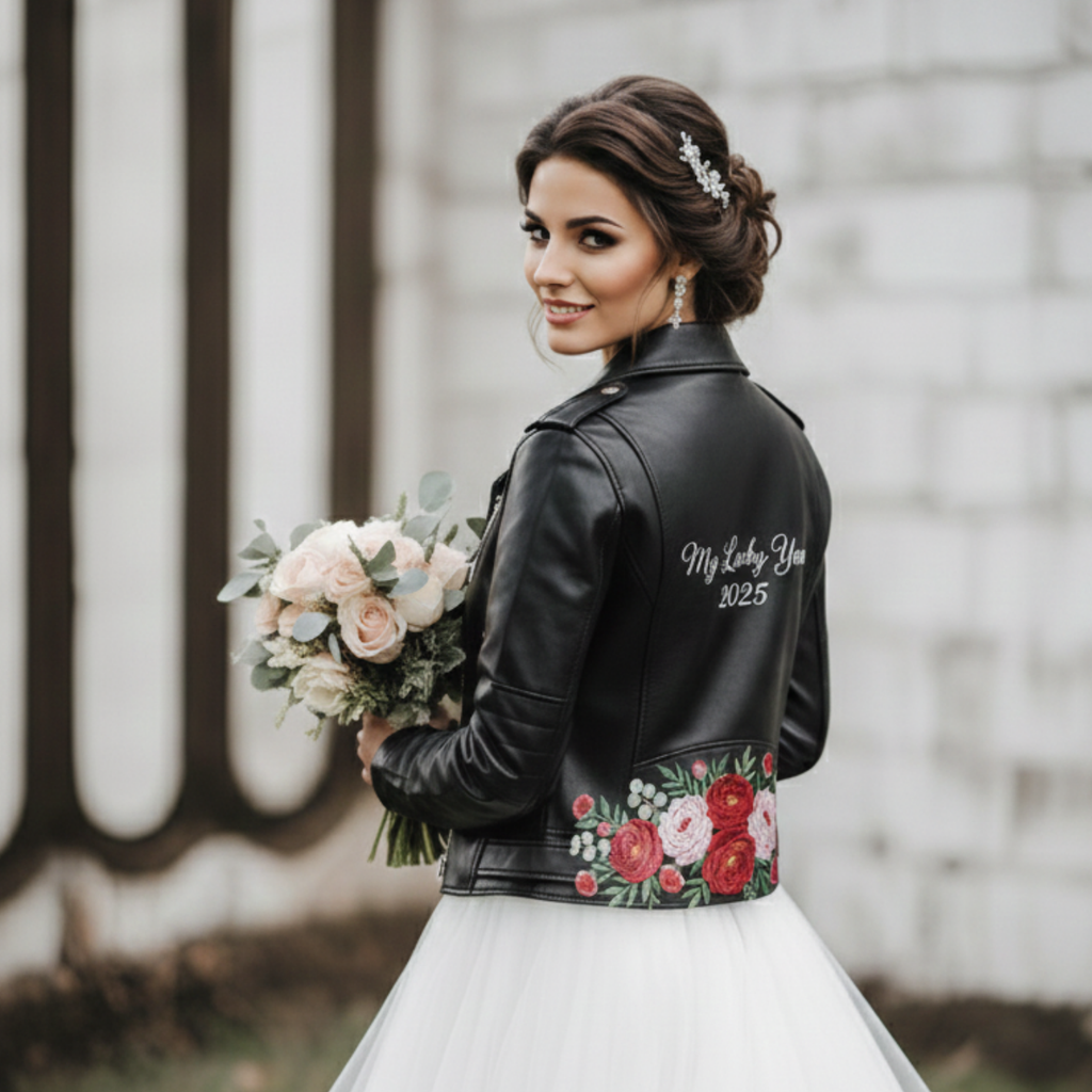 Floral Wedding Jacket-Custom Wordings