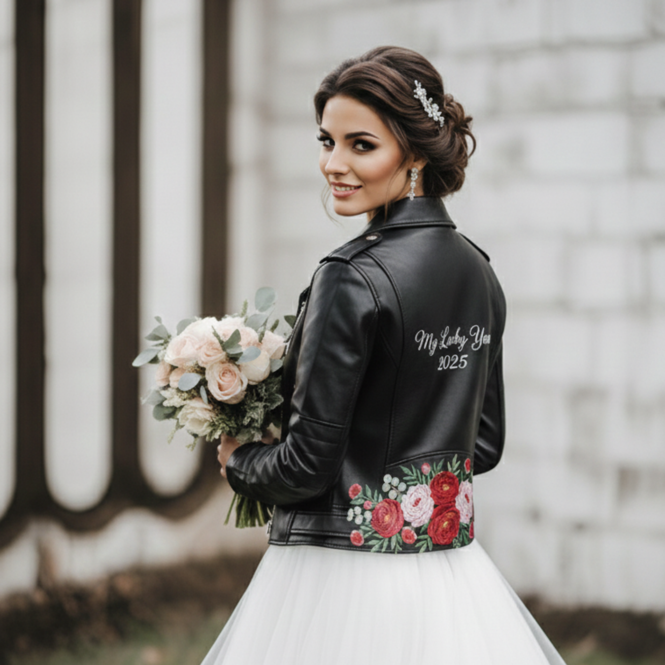 Floral Wedding Jacket-Custom Wordings