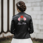 Bridal Leather Jacket- Custom Name & Floral Roses design