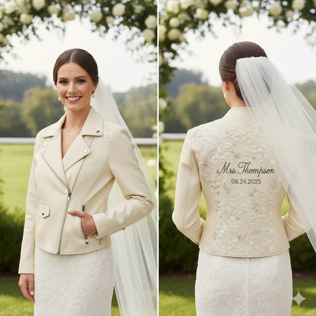 Bridal Leather Jacket, Custom Name, Embroidered Wedding Jacket, Mrs Design