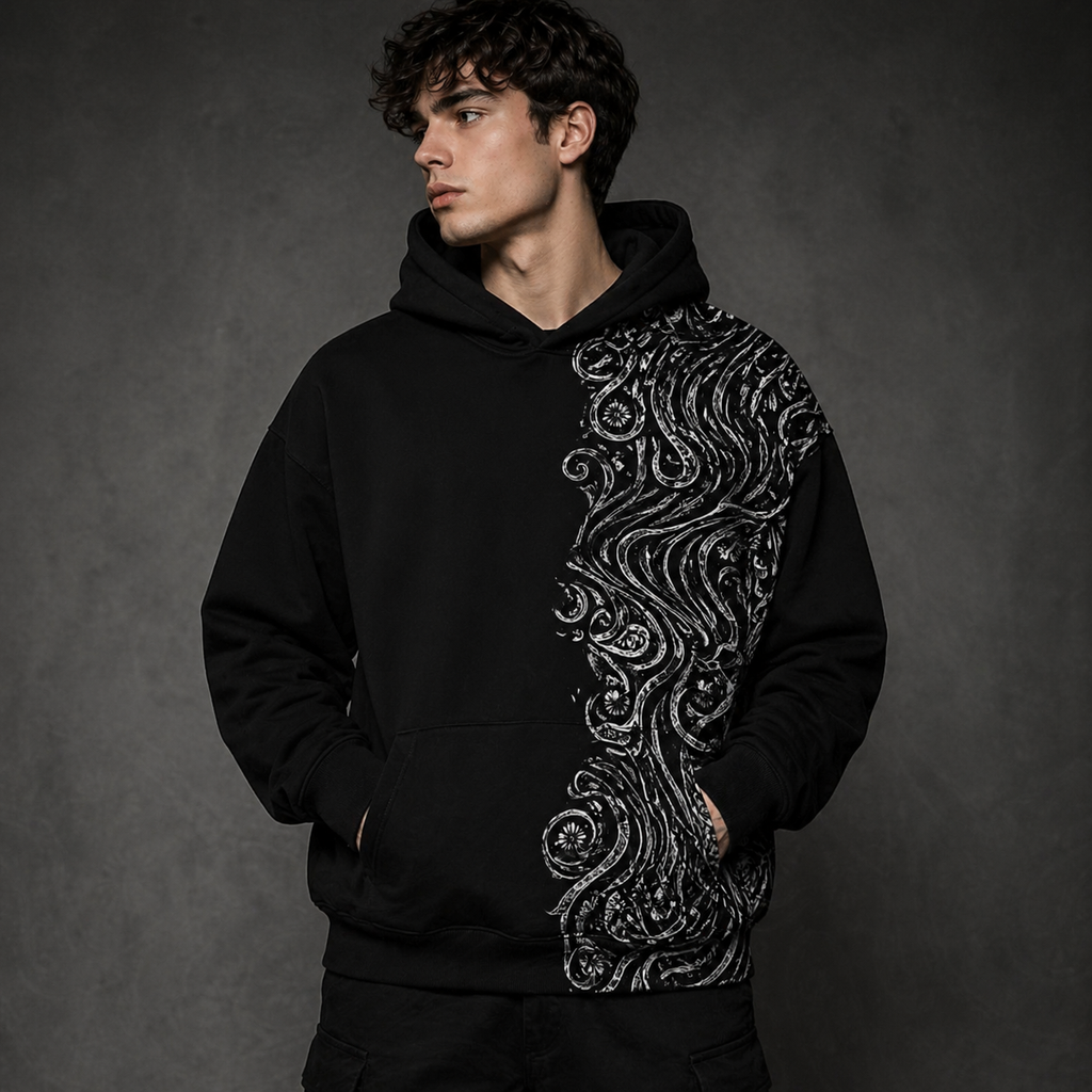 Men’s Black Paisley Print Hoodie – Premium Streetwear