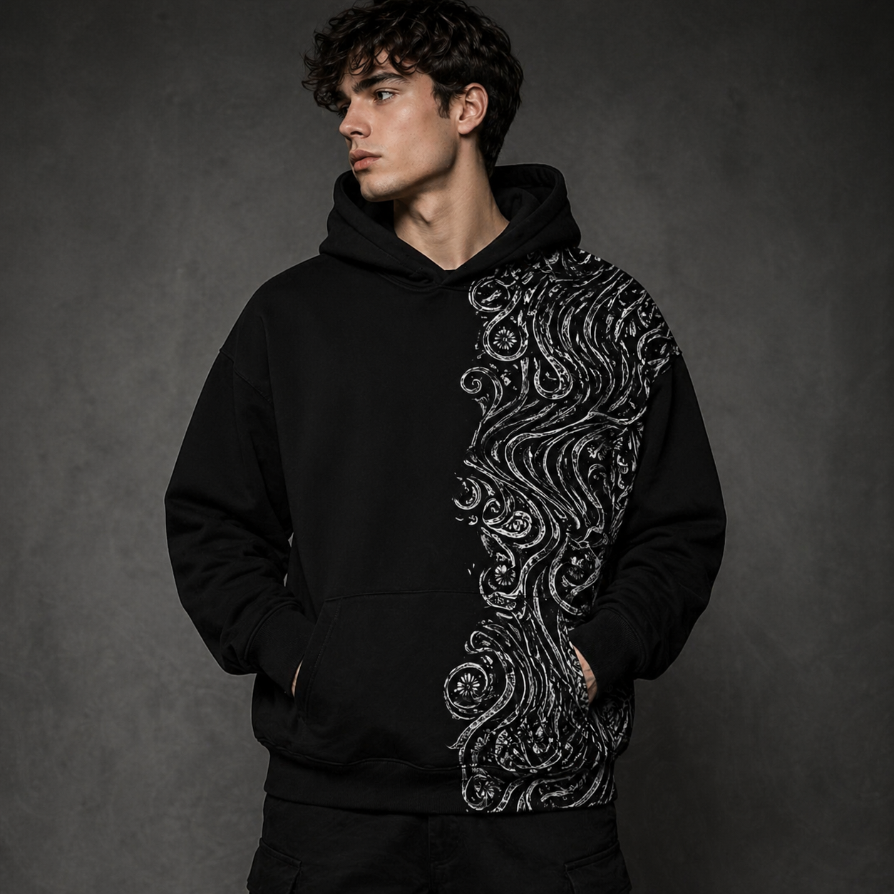 Men’s Black Paisley Print Hoodie – Premium Streetwear