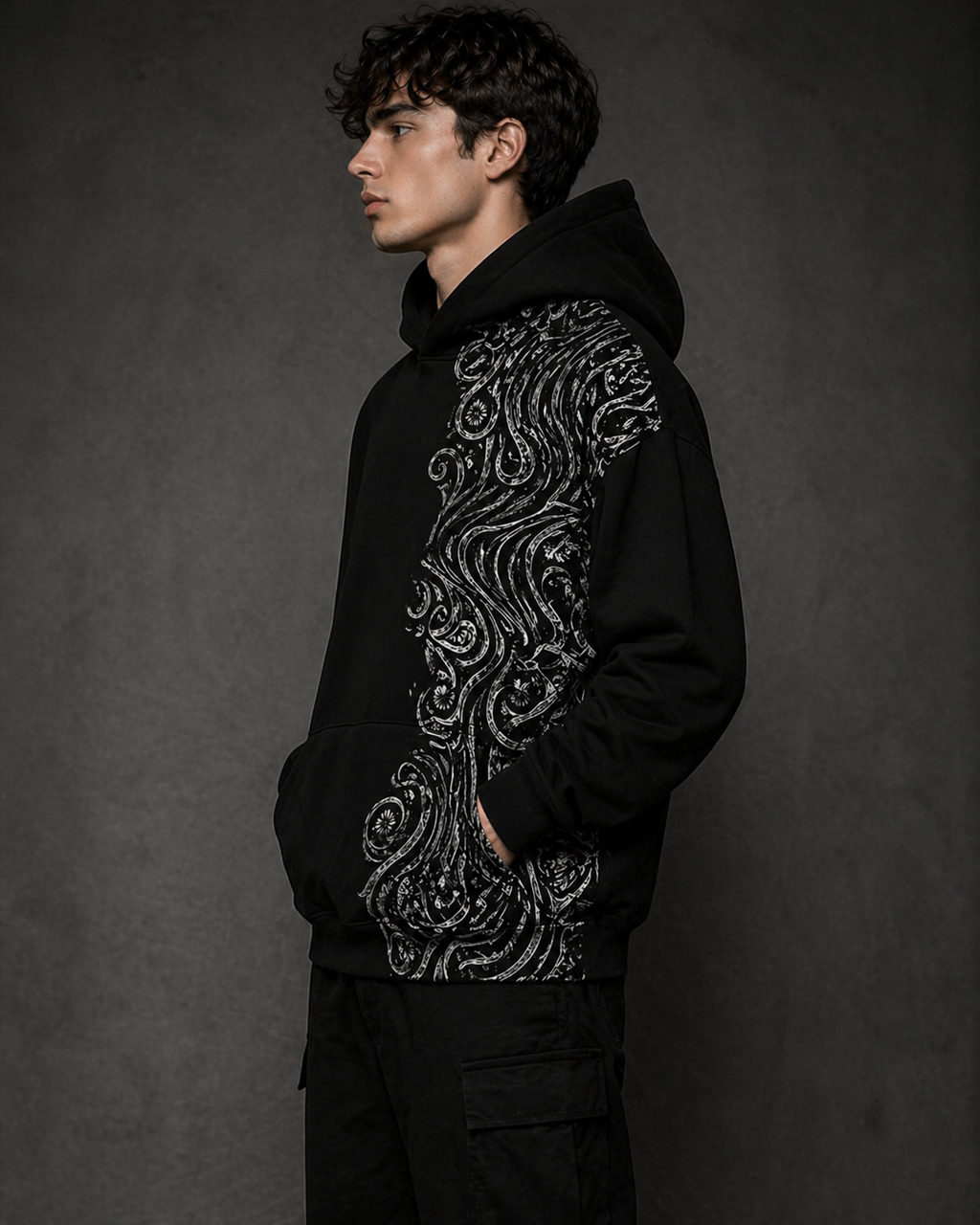 Men’s Black Paisley Print Hoodie – Premium Streetwear