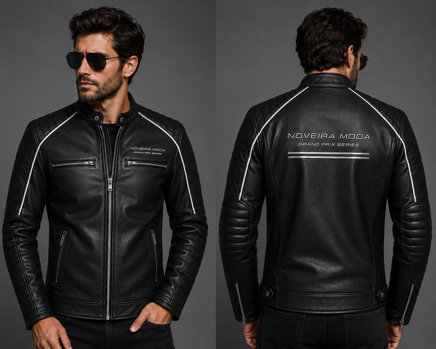 NOVEIRA MODA Grand Prix Series Premium Leather Jacket – Luxury Black Moto Jacket for Men