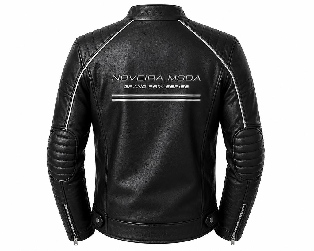 NOVEIRA MODA Grand Prix Series Premium Leather Jacket – Luxury Black Moto Jacket for Men