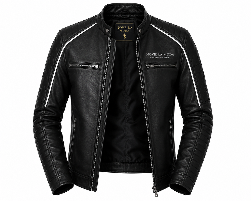 NOVEIRA MODA Grand Prix Series Premium Leather Jacket – Luxury Black Moto Jacket for Men