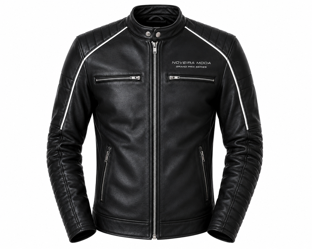 NOVEIRA MODA Grand Prix Series Premium Leather Jacket – Luxury Black Moto Jacket for Men