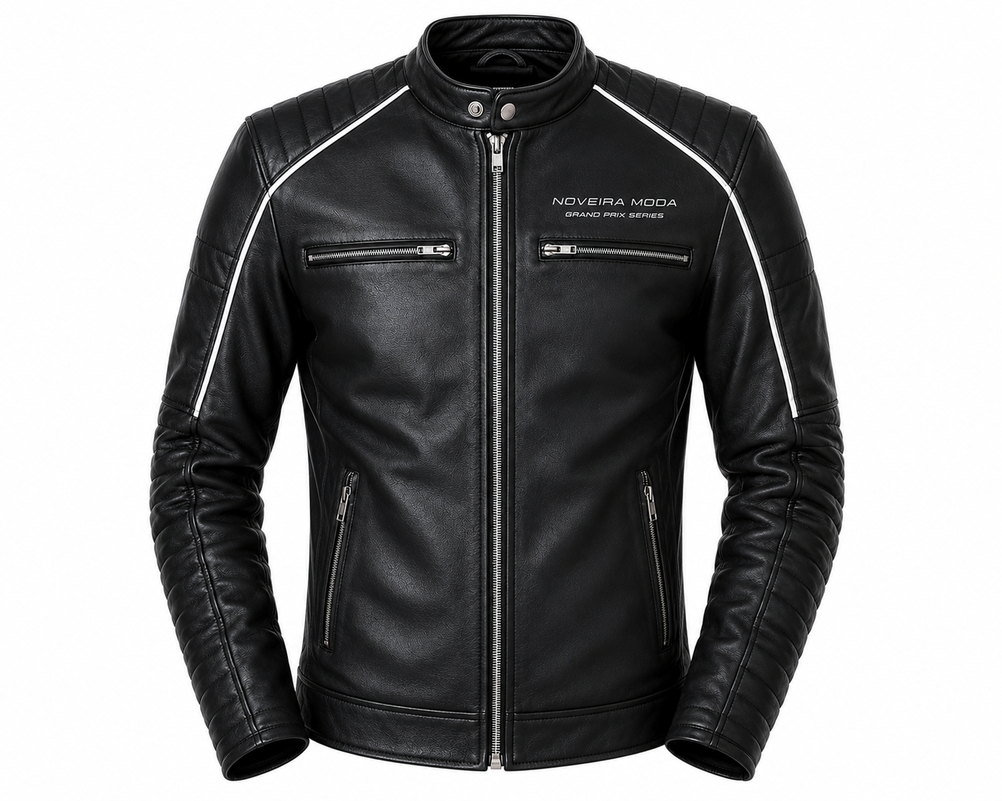 NOVEIRA MODA Grand Prix Series Premium Leather Jacket – Luxury Black Moto Jacket for Men