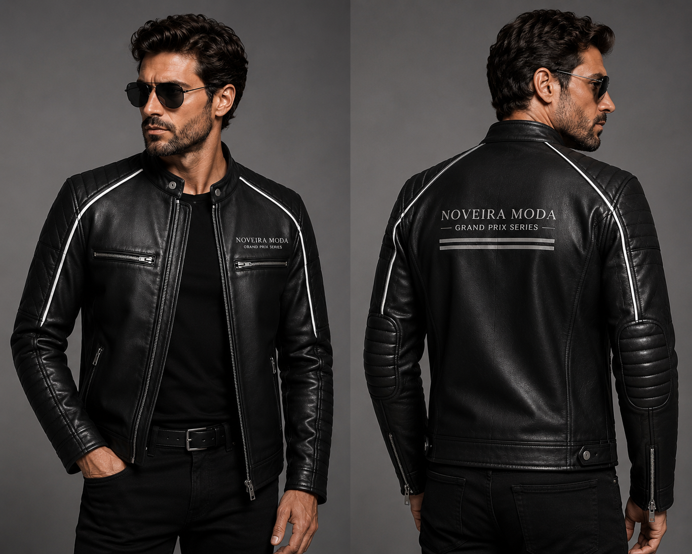 NOVEIRA MODA Grand Prix Series Premium Leather Jacket – Luxury Black Moto Jacket for Men